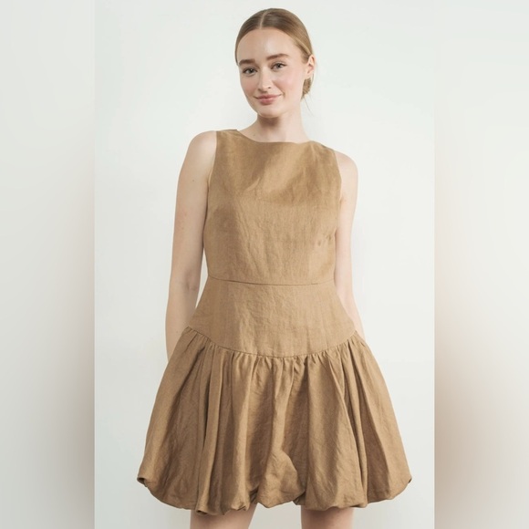 Aaron and Amber Malia Linen Dress Tan Sleeveless - Picture 2 of 7